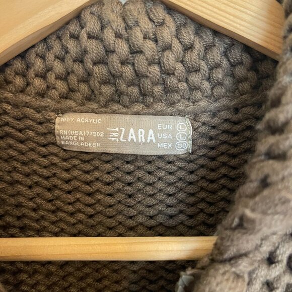 Women's ZARA Chocolate Brown Chunky Knit Zip Jacket - Large - Picture 4 of 4